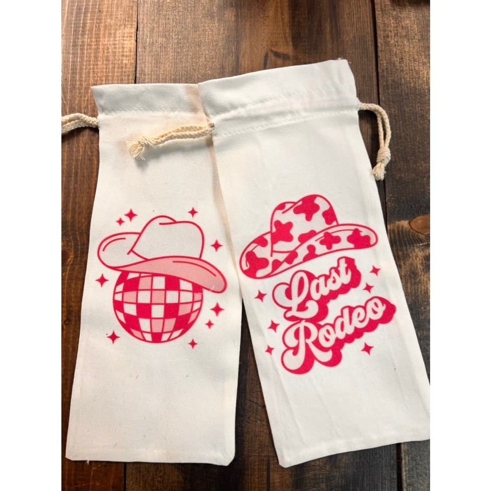Set of three Disco Cowgirl Bridal Party Wine Bags